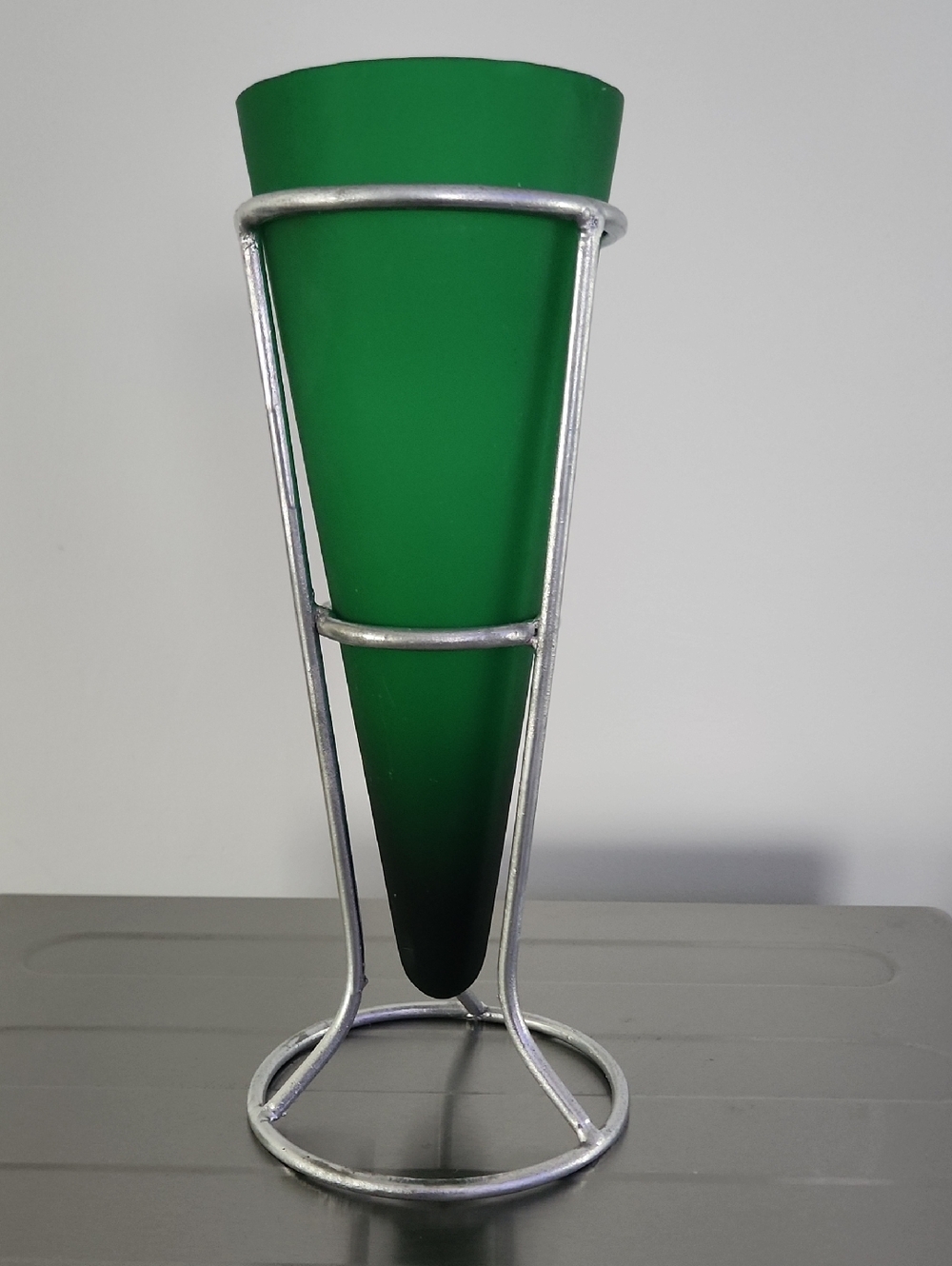 Frosted Green Glass Cone Shaped Vase